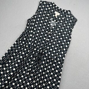 LOFT Ann Taylor Geometric Tile Print Sleeveless V-Neck Dress Small Black Blue